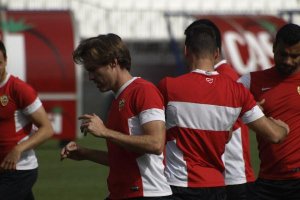 Corona en el entrenamiento de este jueves.
