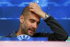 Pep Guardiola en la rueda de prensa.