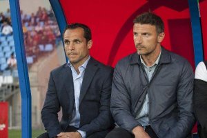 Sergi y De Quintana antes de comenzar el partido.