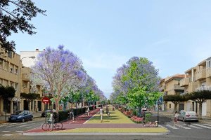Recreación del Paseo de Las Lomas con la nueva vegetación y el carril bici.