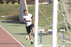 Sergi Barjuan en el entreno de este viernes.