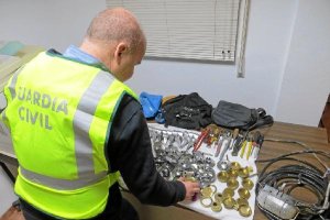 Un agente, con parte del material incautado.