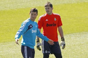 Casillas y Cristiano en el entrenamiento.