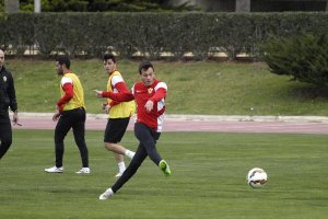 Javi Espinosa en el entreno de este miércoles.