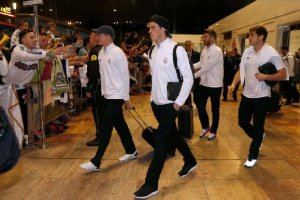 Los jugadores del Real Madrid, a su llegada a Barcelona.