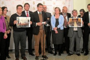 Sánchez Teruel, junto a diputados y alcaldes socialistas y la presidenta de AUAN, ayer en el Senado.
