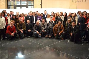 Carmelo Rodríguez, futuro rector, con los miembros de su candidatura y simpatizantes.
