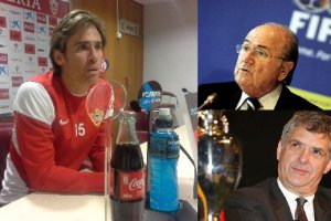 Corona, Blatter (FIFA) y Villar (RFEF).