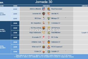 Horarios de la jornada 30 en Primera.