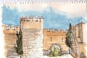 Boceto de la Alcazaba de Almería realizado por Antonio Castilla Polo