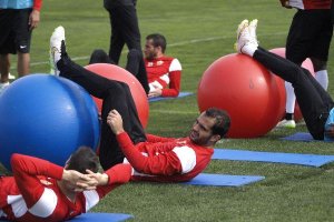 José Verza en el entreno de este miércoles.