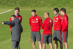 Valverde en el entrenamiento de ayer.
