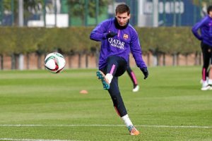 Leo Messi en la sesión de entrenamiento.