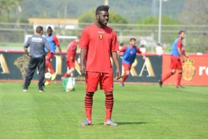 Kike Boula, en un partido con el Mallorca B.