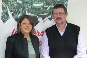 El candidato de IU, Rafael Esteban y la consejera de Fomento, Elena Cortés