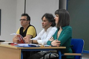 Rueda de prensa de ayer de Podemos.