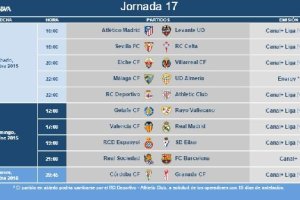 Horarios de la jornada 17 en Primera.
