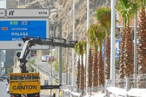 Colocación de las farolas en el bulevar de Pescadería