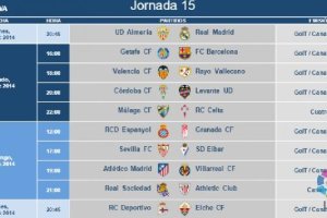 Horarios de la jornada 15 en Primera.