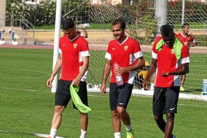 Édgar y Verza en el entreno de este miércoles.