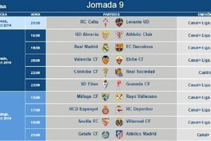 Horarios de la jornada 9 en Primera.