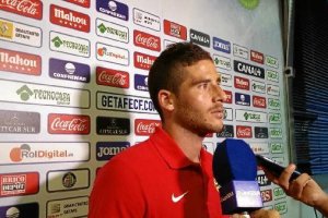 Hemed, en la zona mixta del Coliseum tras el Getafe-Almería.
