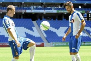 Montañez y Álvaro en su presentación como jugadores del Espanyol.