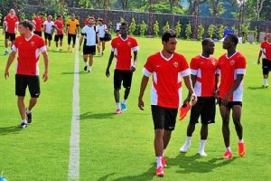 Entrenamiento del Almería antes del partido.