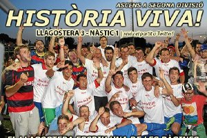 Imagen de la web oficial del Llagostera con la foto del ascenso.tyle>.apqj{position:absolu