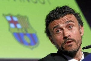 Luis Enrique en su puesta de largo con el F. C. Barcelona.e;cli