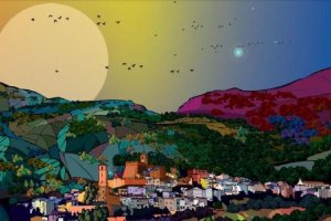 Imagen promocional del municipio de Serón en la que se muestra una coloreada panorámica del núcleo u