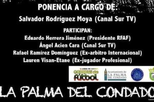 Cartel de la ponencia de Salva Moya en La Palma del Condado.e;c