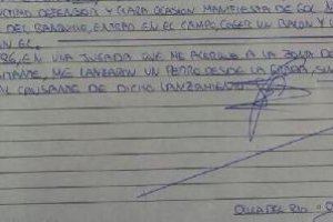 Acta donde el colegiado describe el intento de agresión.e;clip: