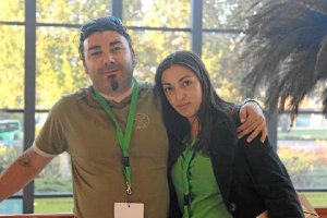 El delegado de Fenaco, Juan Francisco Galera, y una colaboradora de la jornada celebrada en Oria.</t