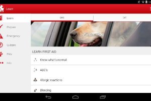 Interfaz de la aplicación de primeros auxilios para mascotas. e