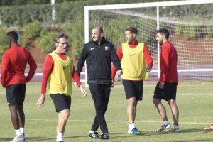 Corona y Soriano en el entrenamiento de este miércoles.