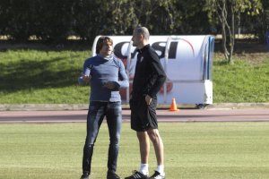 Dubarbier y Soriano hablando en el entrenamiento.