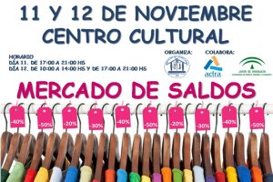 En la imagen, cartel anunciador del "Mercado de Saldos" de Adra.