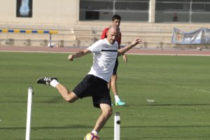 Soriano en el entrenamiento de hoy.