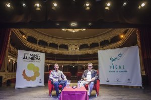 Curro Verdegay y Antonio J. Rodríguez, esta mañana en el Teatro Cervantes.