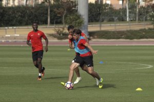 Dubarbier en una jugada del entrenamiento.