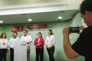 Rueda de prensa de esta mañana en la sede del PSOE.