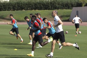 Soriano corriendo con los jugadores.