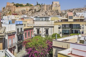 Vista de la plaza y de La Alcazaba desde la azotea de la casa de Valente.