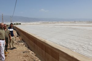 Manuel Gómez y técnicos de Agricultura durante la supervisión de los invernaderos.