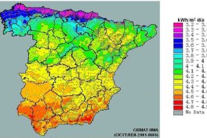 El mapa de la radicación muestra a Almería como la zona de mayor intensidad