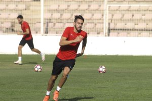 Iago Díaz en el entrenamiento de este viernes.