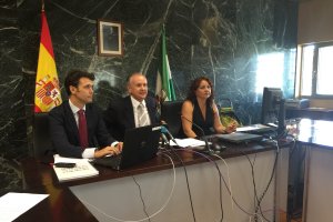 David Villagrá, Luis Miguel Columna y Maribel Ruiz en la sala de vistas 7 de la Ciudad de la Justicia