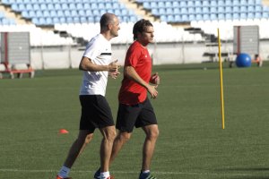Soriano y Dubarbier en el entrenamiento de hoy.