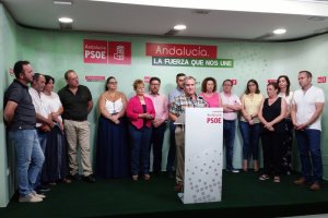 Alcaldes y concejales socialistas ayer ante los medios.